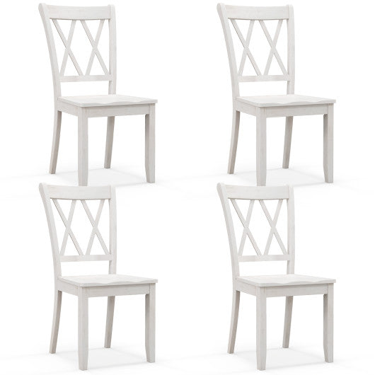 Set of 2 Wooden Dining Chairs Mid Century Farmhouse Retro Kitchen Chairs-White