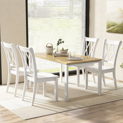 Set of 2 Wooden Dining Chairs Mid Century Farmhouse Retro Kitchen Chairs-White