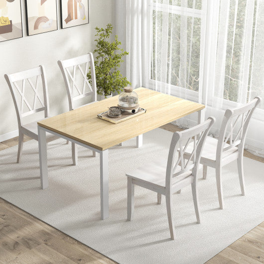 Set of 2 Wooden Dining Chairs Mid Century Farmhouse Retro Kitchen Chairs-White