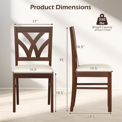 Set of 2 Wooden Dining Chairs Upholstered with Hollowed Backrest and Soft Padded Seat-Brown