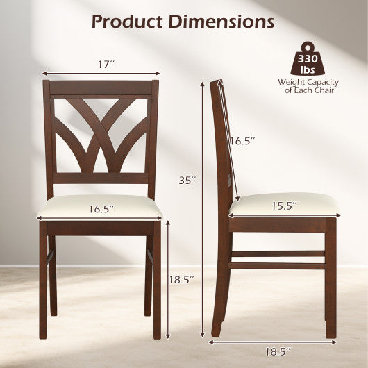 Set of 2 Wooden Dining Chairs Upholstered with Hollowed Backrest and Soft Padded Seat-Brown