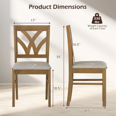 Set of 2 Wooden Dining Chairs Upholstered with Hollowed Backrest and Soft Padded Seat-Oak