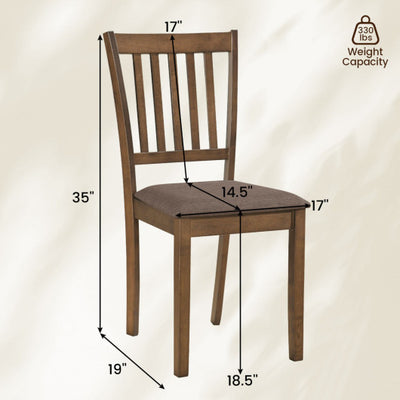 Set of 2 Wooden Dining Chairs Upholstered Kitchen Chairs with Rubber Wood Frame-Brown