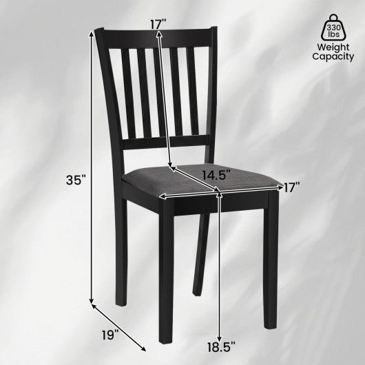 Set of 2 Wooden Dining Chairs Upholstered Kitchen Chairs with Rubber Wood Frame-Black