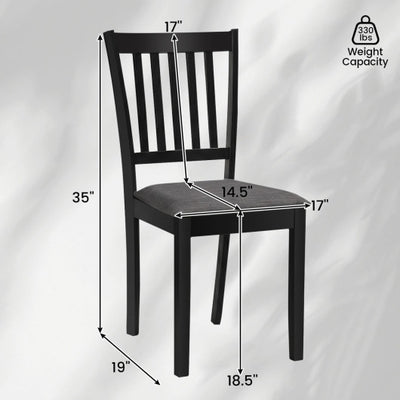 Set of 2 Wooden Dining Chairs Upholstered Kitchen Chairs with Rubber Wood Frame-Black