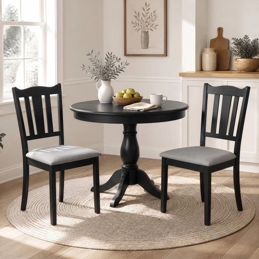 Set of 2 Wooden Dining Chair with Hollow Back and Soft-padded Cushion-Black