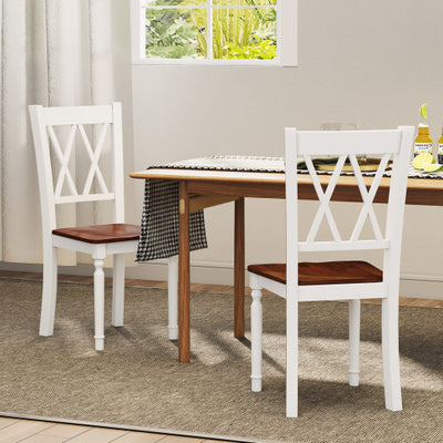 Set of 2 Wooden Farmhouse Kitchen Chairs with Rubber Wood Seat-2 Pieces
