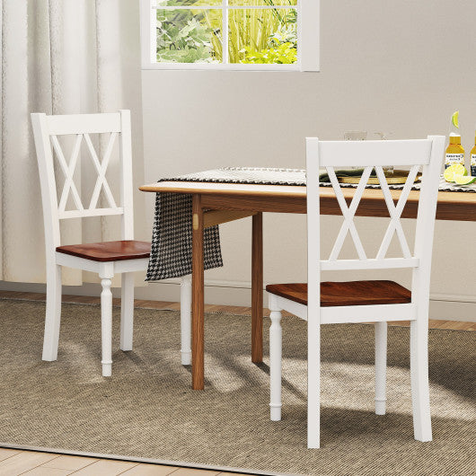 Set of 2 Wooden Farmhouse Kitchen Chairs with Rubber Wood Seat-2 Pieces