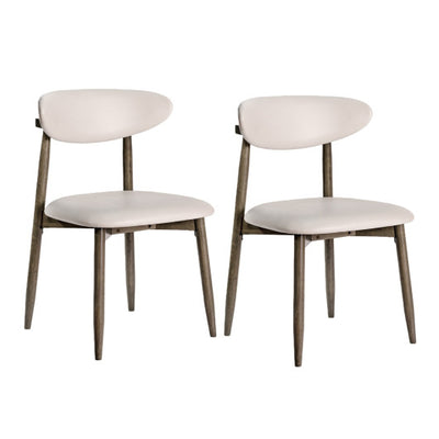 Set of 2 Wooden Modern Upholstered Dining Chairs with Curved Backrest-Beige
