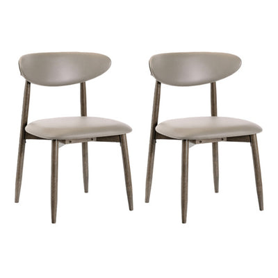 Set of 2 Wooden Modern Upholstered Dining Chairs with Curved Backrest-Gray