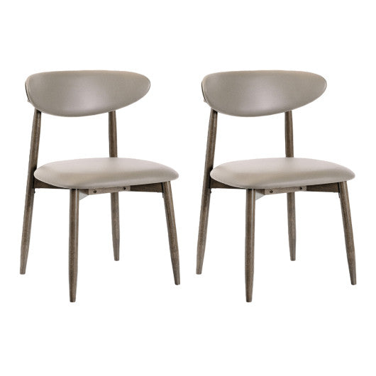Set of 2 Wooden Modern Upholstered Dining Chairs with Curved Backrest-Gray