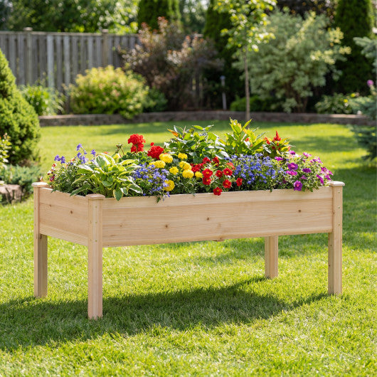 Set of 2 Wooden Raised Garden Bed with Legs Natural Fir Wood Elevated Planter Box