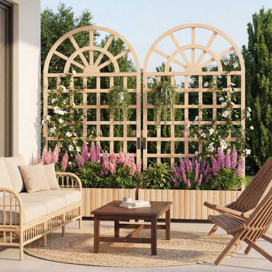 Set of 2 Wooden Raised Garden Bed with Trellis 71