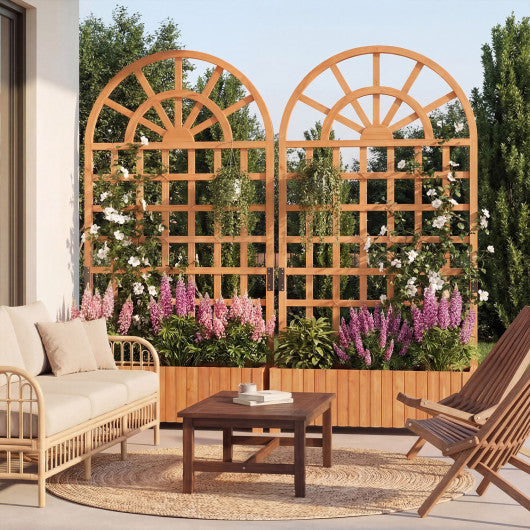 Set of 2 Wooden Raised Garden Bed with Trellis 71