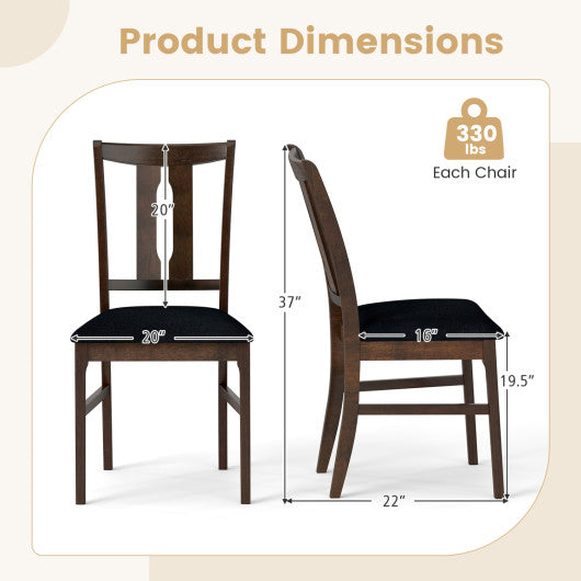 Set of 2 Wooden Upholstered Dining Chairs with High Curved Back-Walnut