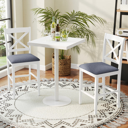 Set of 2 X-Back Bar Stools with Upholstered Cushioned Seats-White