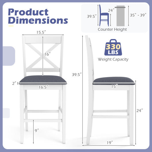 Set of 2 X-Back Bar Stools with Upholstered Cushioned Seats-White