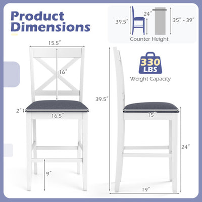 Set of 2 X-Back Bar Stools with Upholstered Cushioned Seats-White