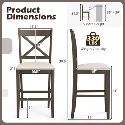 Set of 2 X-Back Bar Stools with Upholstered Cushioned Seats-Brown