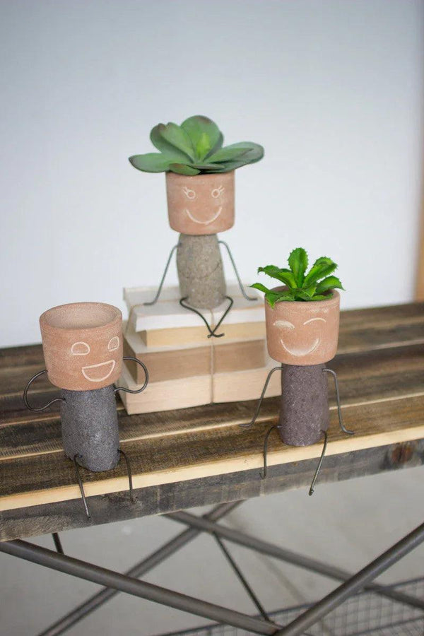 Set of 3 Clay & River Rock Pot Head Shelf Sitters - Gifts for You 'n Me