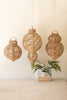 Set of 3 Large Woven Seagrass and Iron Ornaments