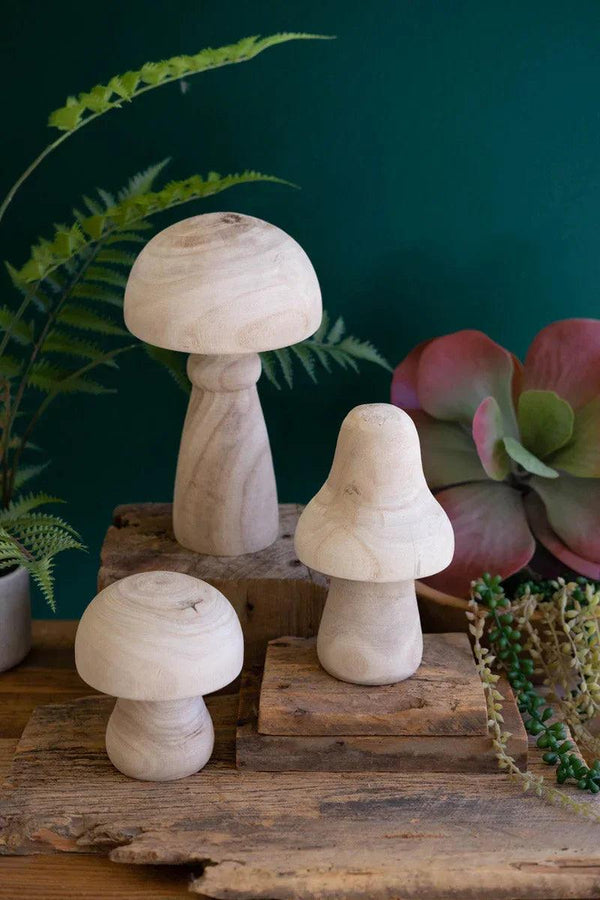 Set of 3 Natural Wood Mushrooms - Gifts for You 'n Me