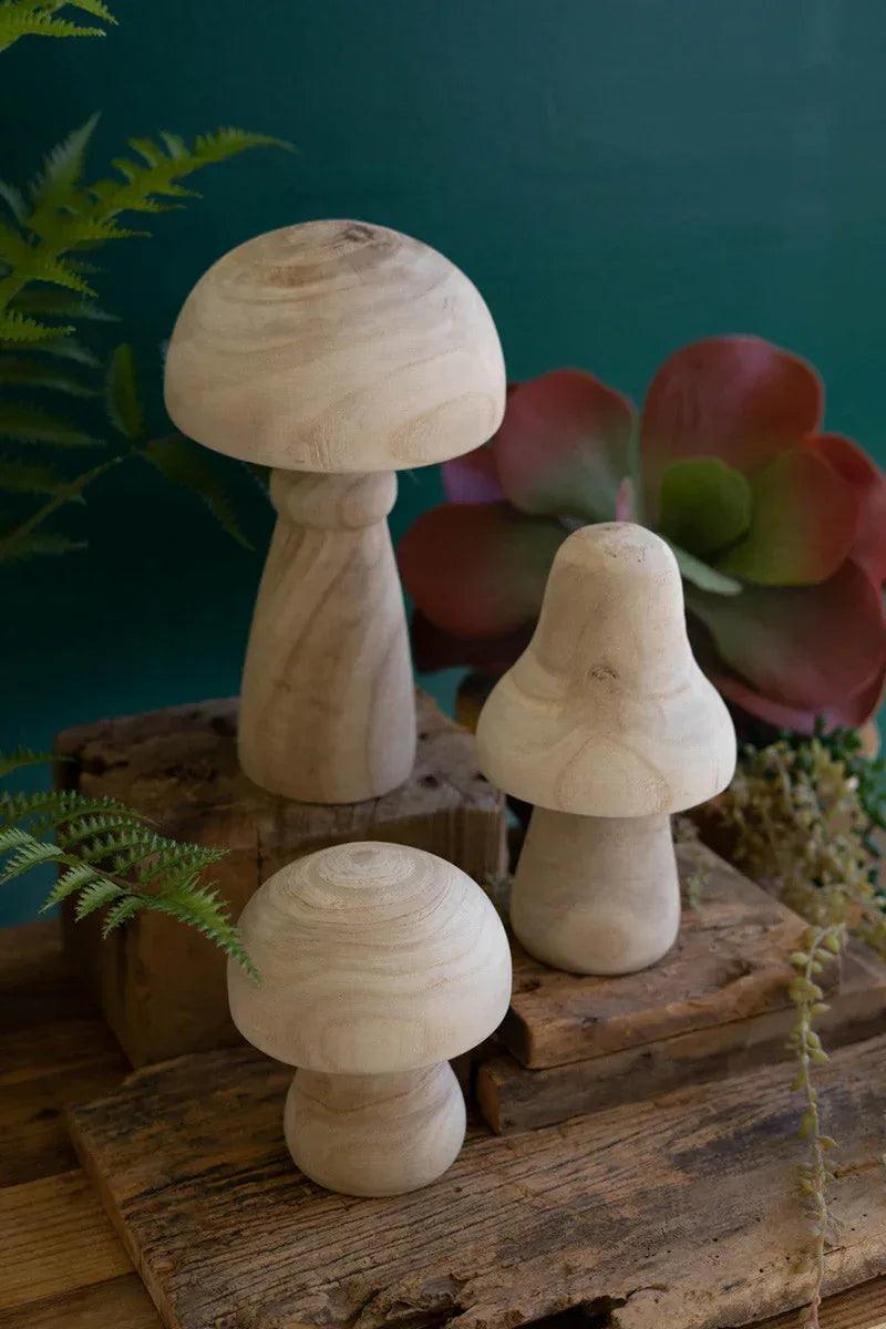 Set of 3 Natural Wood Mushrooms - Gifts for You 'n Me