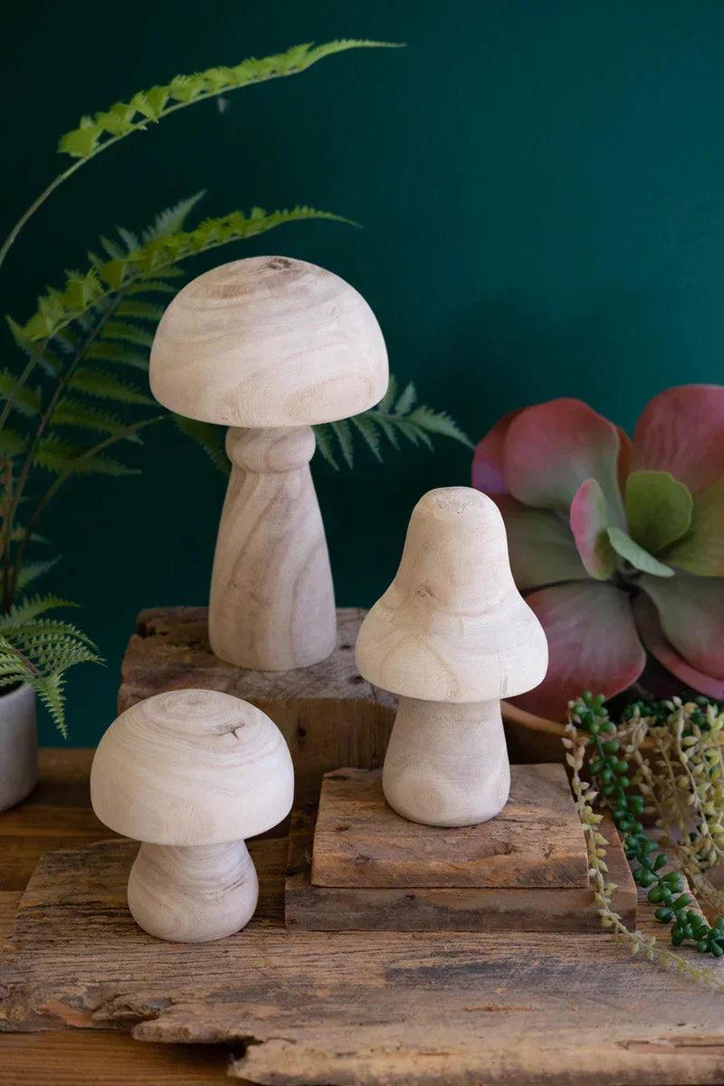 Set of 3 Natural Wood Mushrooms - Gifts for You 'n Me
