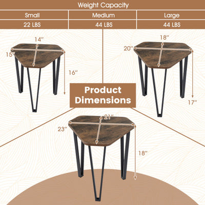 Set of 3 Nesting Coffee Tables with Engineered Wood Top and Metal Frame for Living Room-Rustic Brown