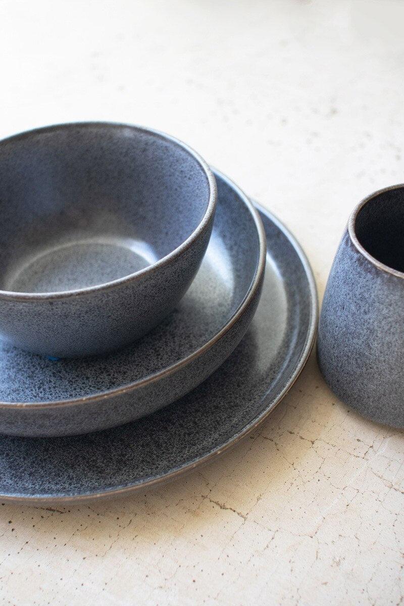 Set of 3 Stonewash Ceramic Dinner Plate, Salad Plate and Bowl