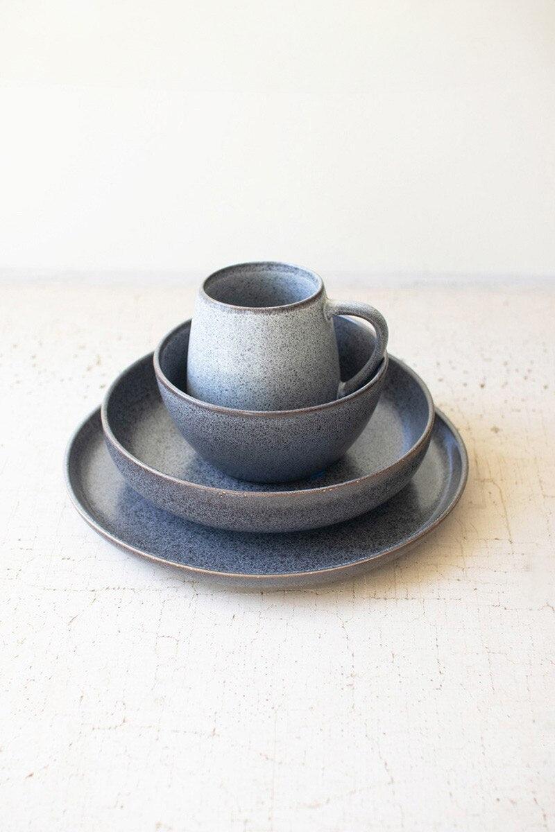 Set of 3 Stonewash Ceramic Dinner Plate, Salad Plate and Bowl