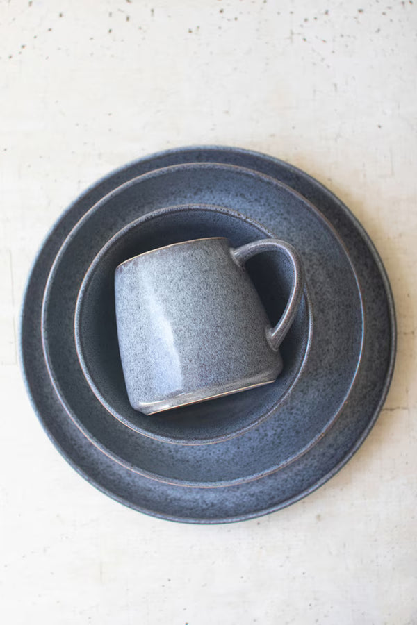 Set of 3 Stonewash Ceramic Dinner Plate, Salad Plate and Bowl