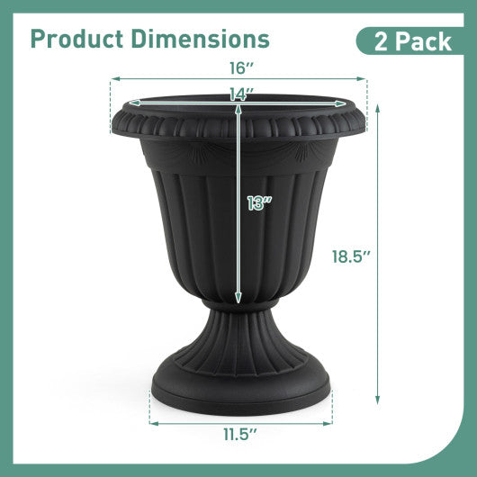Set of 4 18 inch Tall Vintage Planters with Pedestal Base and Pre-marked Drain Hole-Black
