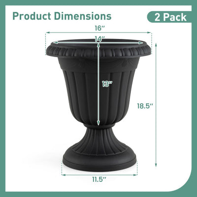 Set of 4 18 inch Tall Vintage Planters with Pedestal Base and Pre-marked Drain Hole-Black