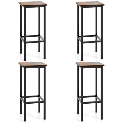 Set of 4 Bar Stool Set 26 Inch Bar Chair with Metal Legs and Footrest-Rustic Brown