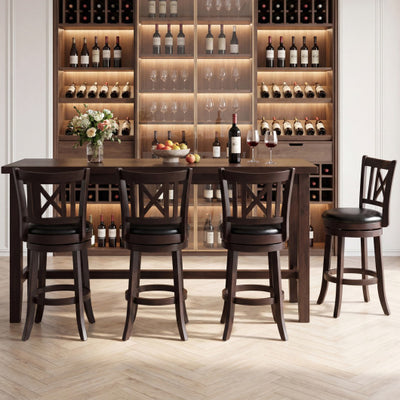 Set of 4 Bar Stools Swivel Bar Chairs with Hollowed Backrest and Footrest-26 inches