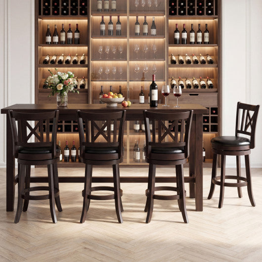 Set of 4 Bar Stools Swivel Bar Chairs with Hollowed Backrest and Footrest-26 inches