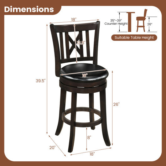 Set of 4 Bar Stools Swivel Bar Chairs with Hollowed Backrest and Footrest-26 inches