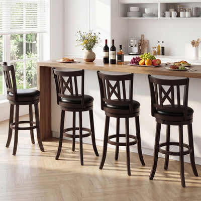 Set of 4 Bar Stools Swivel Bar Chairs with Hollowed Backrest and Footrest-30 inches