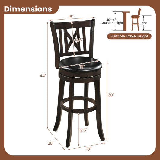 Set of 4 Bar Stools Swivel Bar Chairs with Hollowed Backrest and Footrest-30 inches