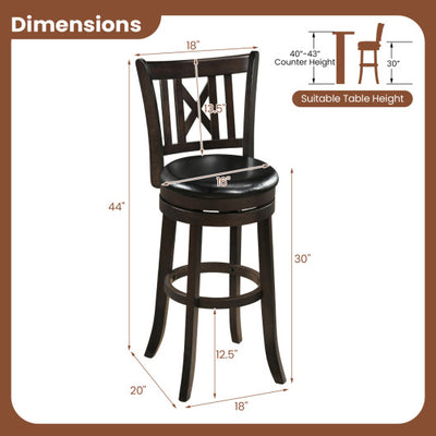 Set of 4 Bar Stools Swivel Bar Chairs with Hollowed Backrest and Footrest-30 inches