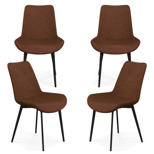Set of 4 Dining Chair Upholstered with Metal Legs and Padded Backs-Brown