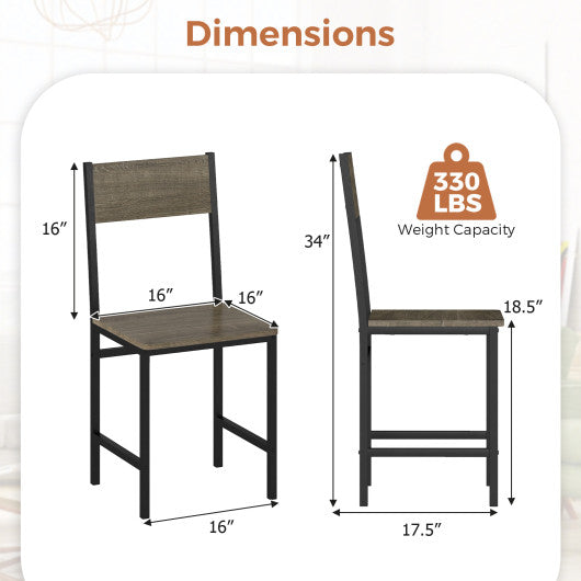 Set of 4 Dining Chairs with Metal Legs and Slanted Back-Gray