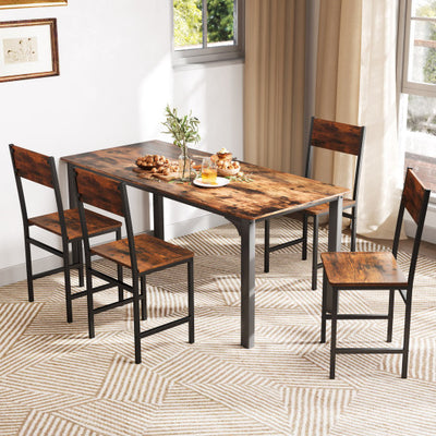 Set of 4 Dining Chairs with Metal Legs and Slanted Back-Rustic Brown