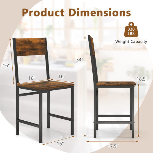 Set of 4 Dining Chairs with Metal Legs and Slanted Back-Rustic Brown