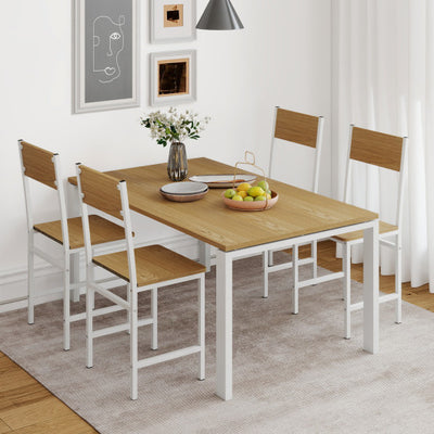 Set of 4 Dining Chairs with Metal Legs and Slanted Back-Natural