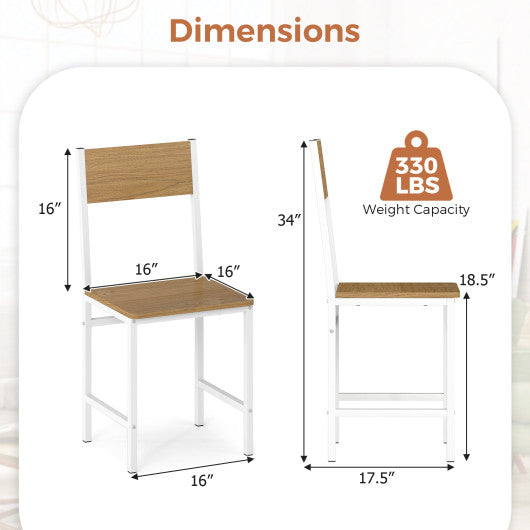 Set of 4 Dining Chairs with Metal Legs and Slanted Back-Natural
