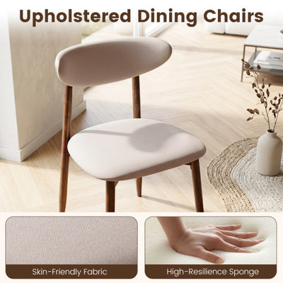 Set of 4 Fabric Upholstered Dining Chairs with Curved Backs-Beige