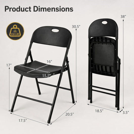 Set of 4 Foldable Plastic Chairs with Ergonomic Backrest-Black