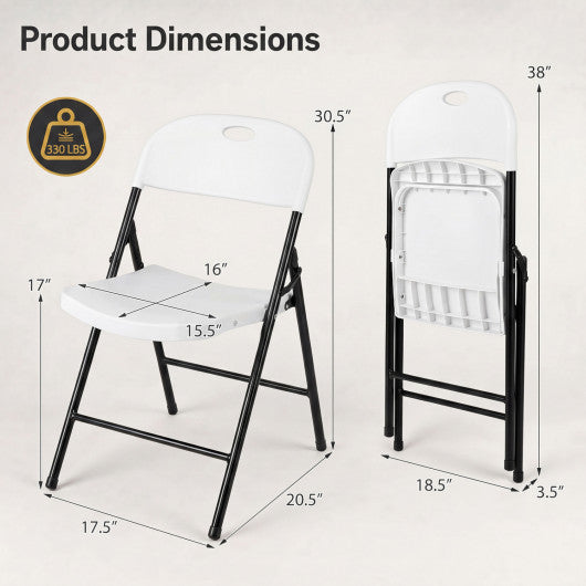 Set of 4 Foldable Plastic Chairs with Ergonomic Backrest-White